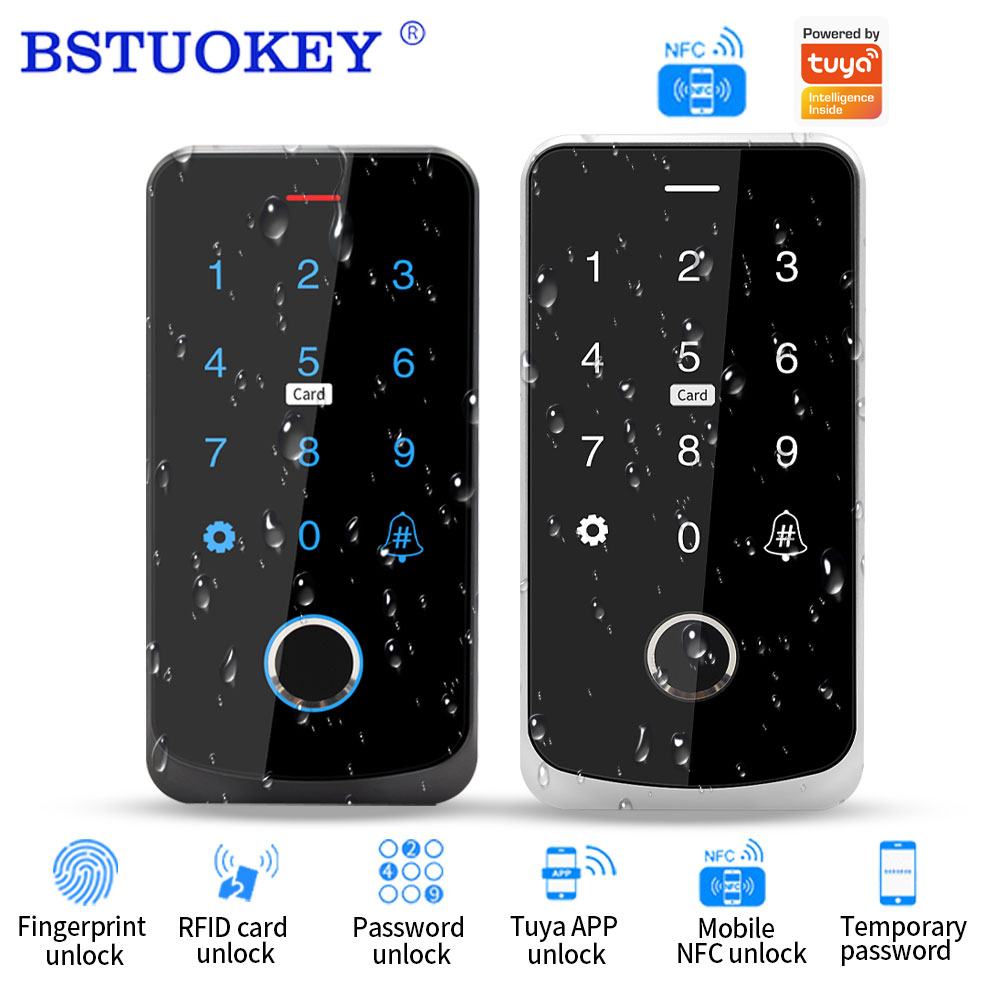 NFC Bluetooth Tuya アプリ RFID IC M1 アクセス制御キーパッド IP65 防水生体指紋タッチスクリーンアクセスコントローラ
