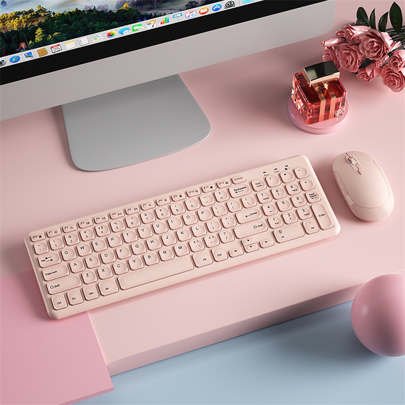 ファッションワイヤレスキーボードとマウスコンボゲーマーサイレントキーボードマウスセット超薄型オフィス PC 人間工学に基づいたゲームピンクキーパッド