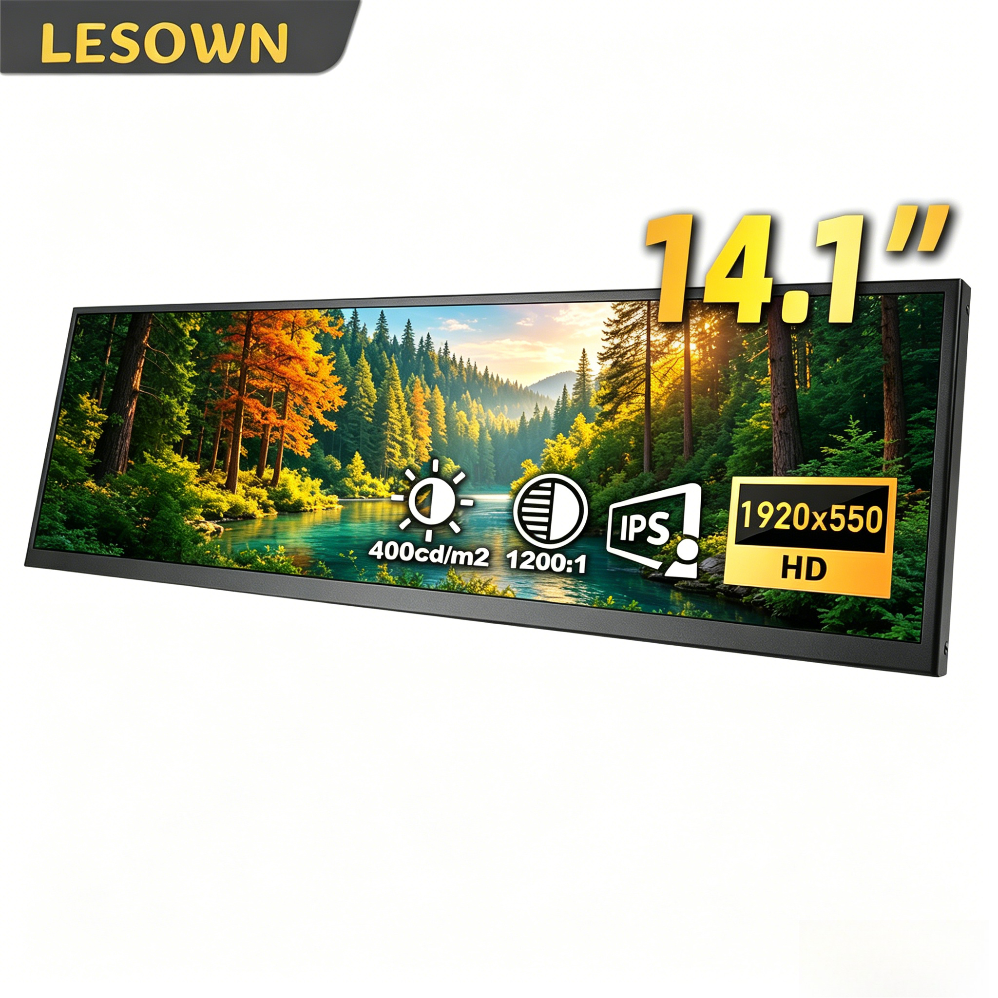 LESOWN 14.1 インチマットブラックタッチセンサースクリーン 1920x550 miniHDMI/Type-C ディスプレイデスクトップパフォーマンスモニター用