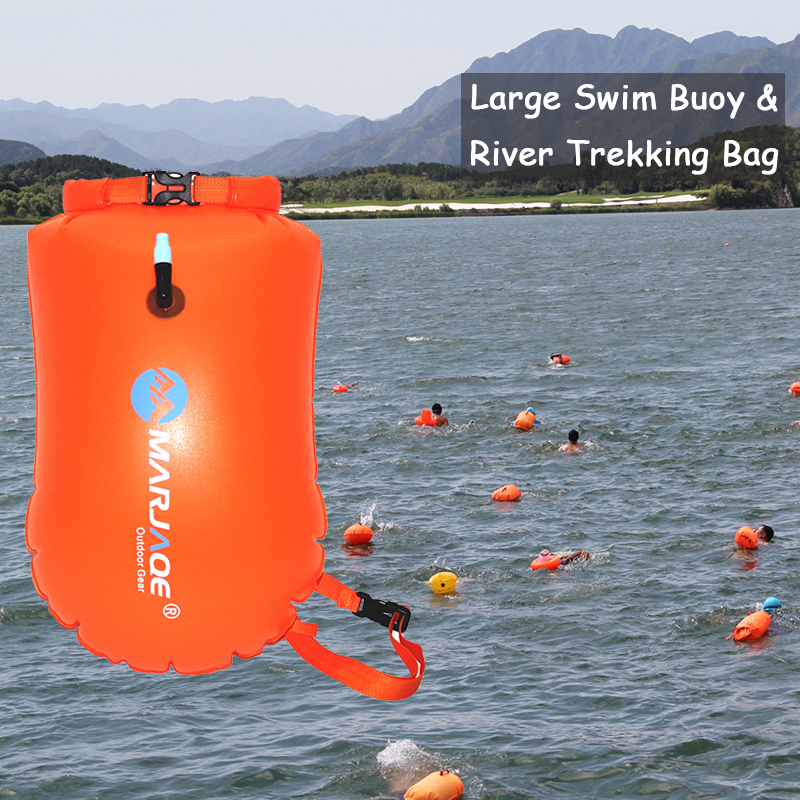 ポータブル 20L 安全水泳ブイインフレータブルライフガードフロートドライストレージ牽引バッグオープンウォータースイミング用ウェアラブルウエストベルト