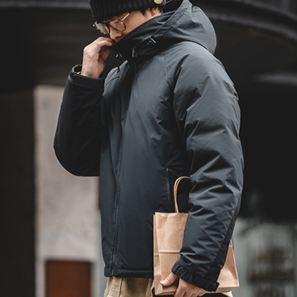 Maden カジュアル 90% ホワイトダックダウンフード付きジャケット屋外防風暖かいフグジャケット厚く冬コート男性の冬