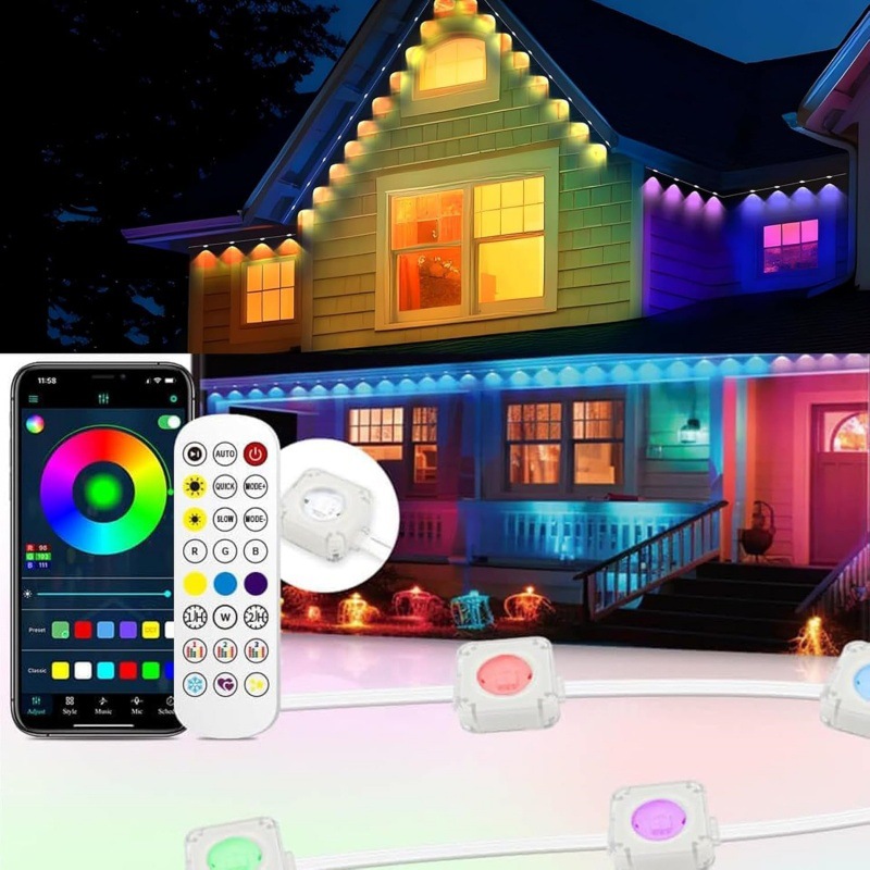 外部永久RGB IC防水スマートライトストリング、ホリデーデコレーション用の音楽同期ダイナミック照明効果付き