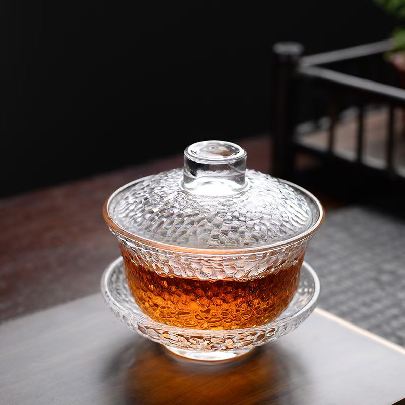 耐熱透明ガラス Gaiwan カバーボウルティーカップ Kongfu ティーセット中国茶ボウル頑丈な滑り止めトゥリーン