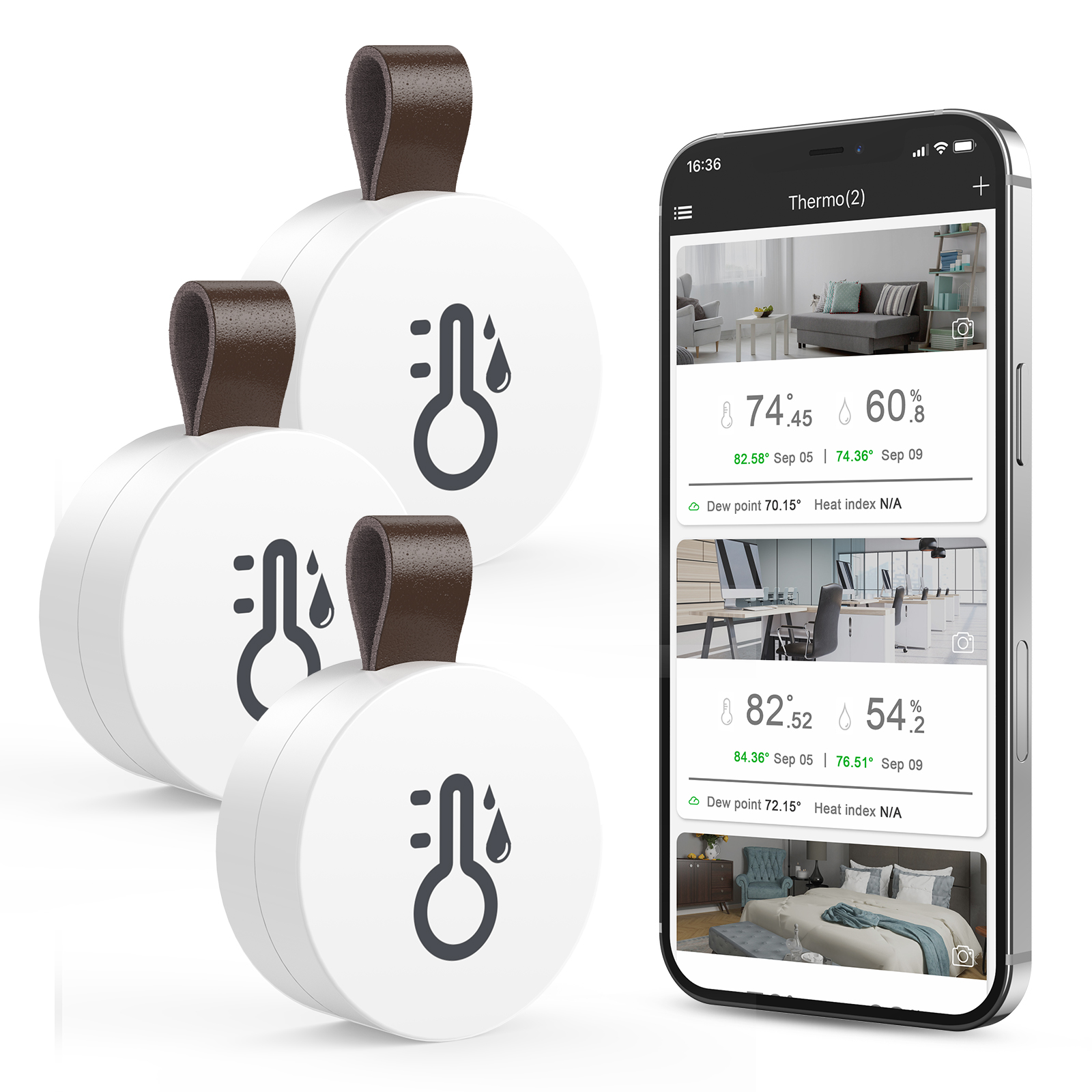 ORIA ワイヤレス温度計湿度計 3 個/2 個ミニ Bluetooth 屋内温度湿度センサー温度湿度モニター アプリ付き