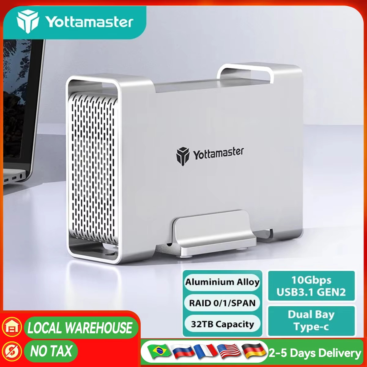 Yottamaster 2 ベイ RAID ハードドライブエンクロージャ 2.5 "3.5" SATA SSD/HDD 4 Raid 外部ハードディスクケース USB3.1 タイプ C 5/10Gbps HDD ボックス