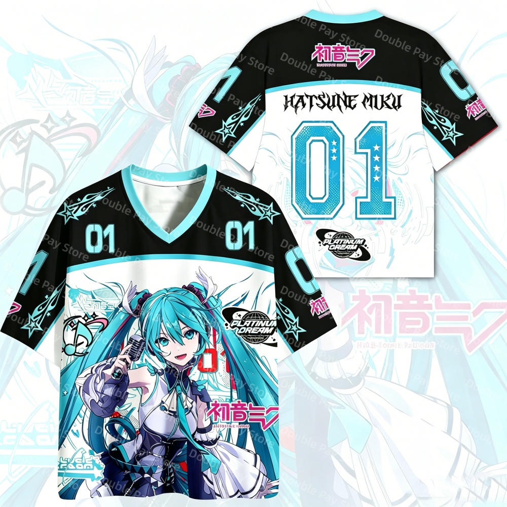 初音ミク 01 ジャージ Tシャツユニセックス 3D フルプリントストリート Y2K スタイルアニメ Tシャツカジュアル半袖夏のファンのためのトップス