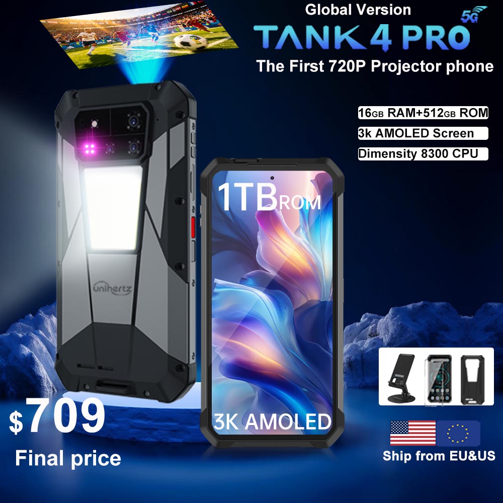 【世界初公開】Unihertz by 8849 Tank 4 pro スマートフォン 5G 720P プロジェクター付き Dimensity 8300 36GB 1TB 携帯電話 3k AMOLED