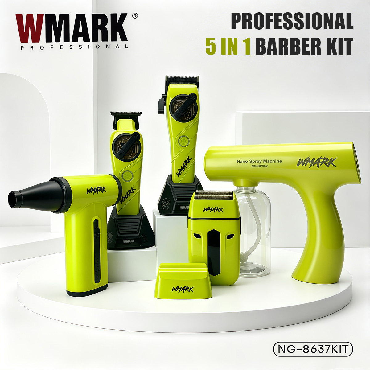 WMARK ヘアトリマー 5 in 1 理髪キットプロフェッショナルシェーバーヘアドライヤーとスプレーボトルギフトボックストリマー NG-8637 NG-8613 NG-TB001