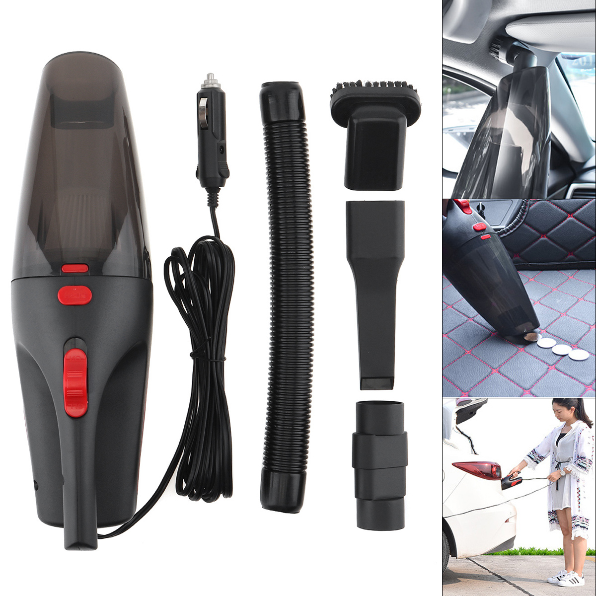 12V 5M 120W 車用掃除機 ウェットドライ ポータブル ハンドヘルド デュアルユース ミニ自動掃除機 洗える HEPA フィルター LED ライト付き