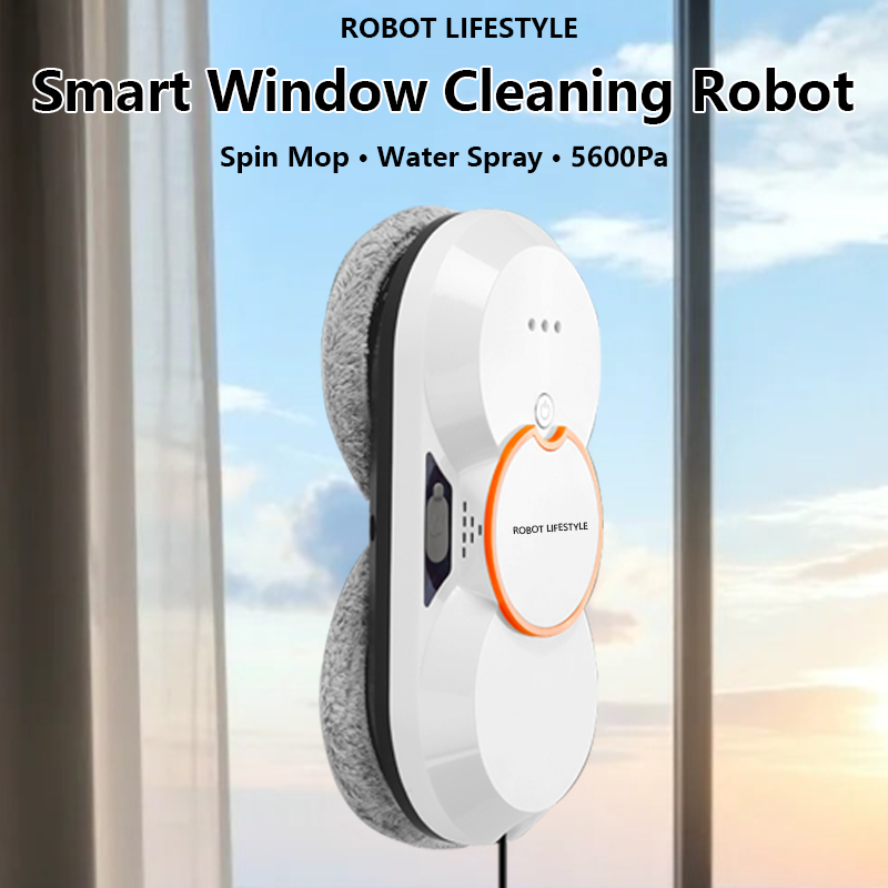 ロボット窓クリーナー洗浄窓ロボットスプレー、2つの水タンク、スピンモップ、5600Pa、リモコン、ホームロボットウォッシャーガラス