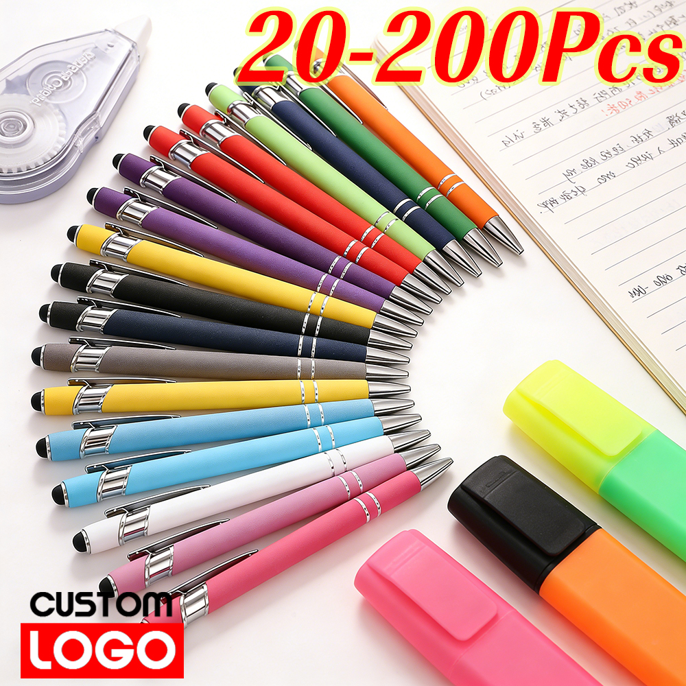 20-200 ペン卸売金属ボールペンオフィス学校広告ペンカスタムロゴテキストレーザー彫刻タッチスクリーンペン