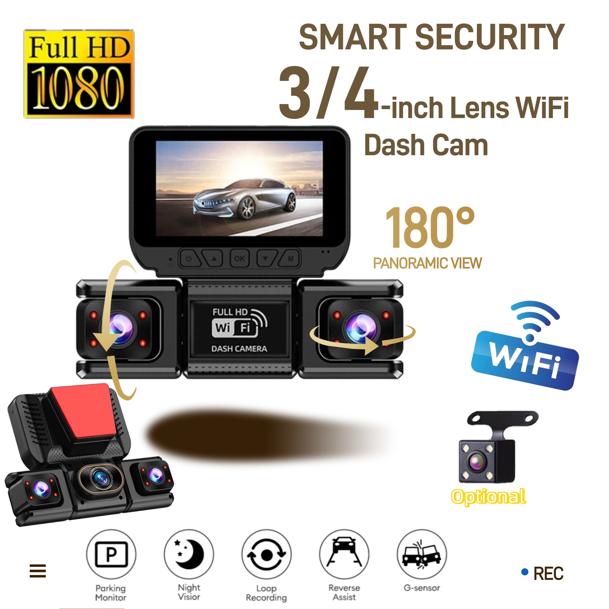 3/4CH WiFi ドライブレコーダー、1080P 720P マルチレンズ HD 録画、リアルタイム再生用の高速 WiFi