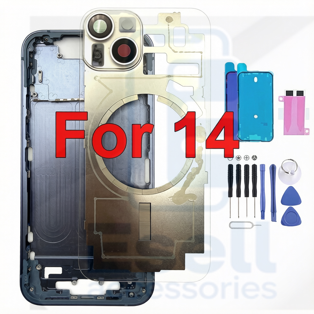 iPhone 14 ミドルフレーム透明背面ガラスハウジングの交換 SIM カードトレイボタン粘着ステッカー修理キット