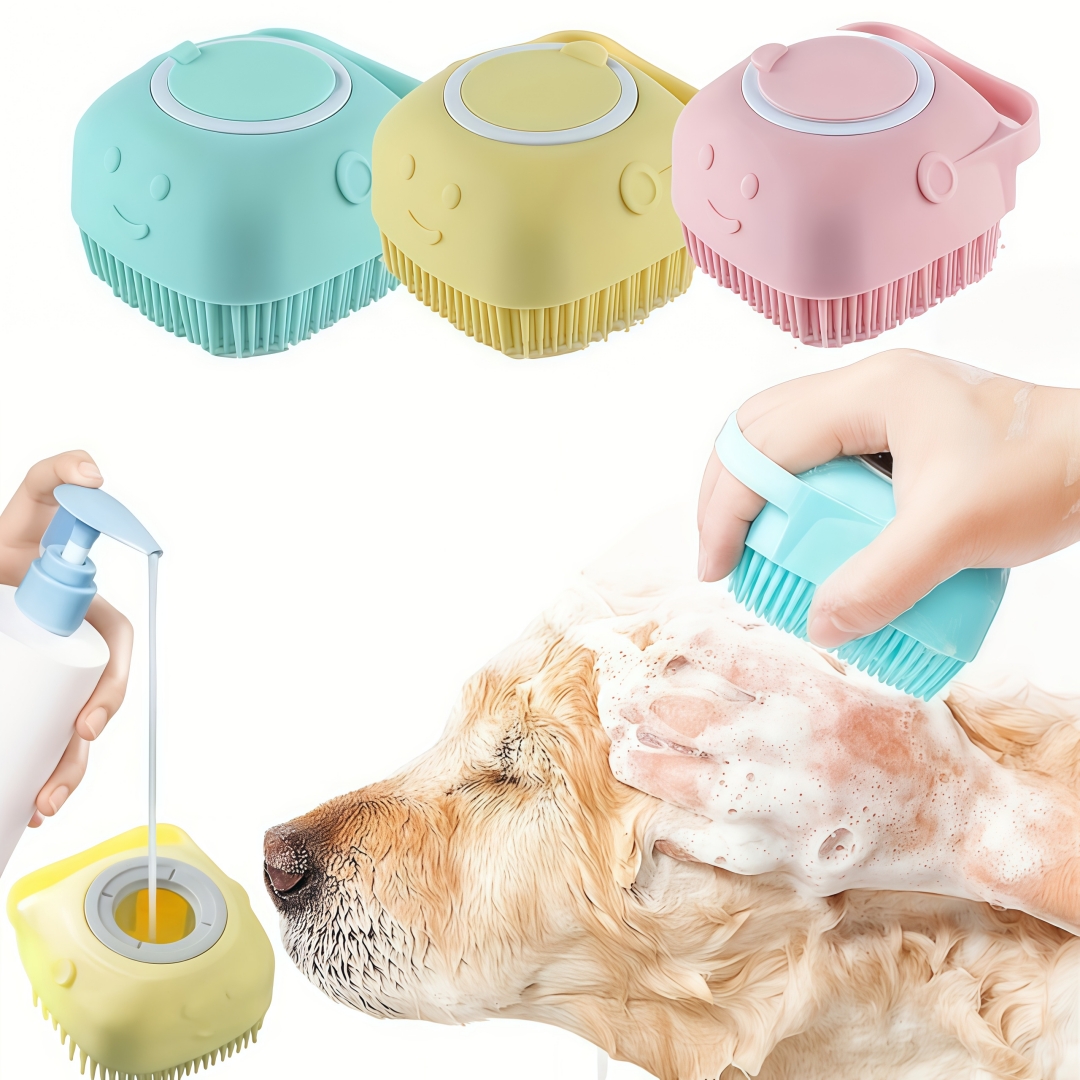 犬バスブラシシャンプーディスペンサーソフトシリコーンマッサージスクラバーヘアリムーバーペットシャワーグルーミングブラシ犬猫子犬子猫