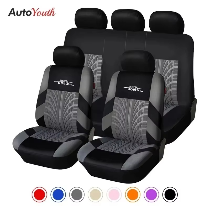 AUTOYOUTH ブランド刺繍カーシートカバーセットユニバーサルフィットほとんどの車カバータイヤトラックディテールスタイリングカーシートプロテクター