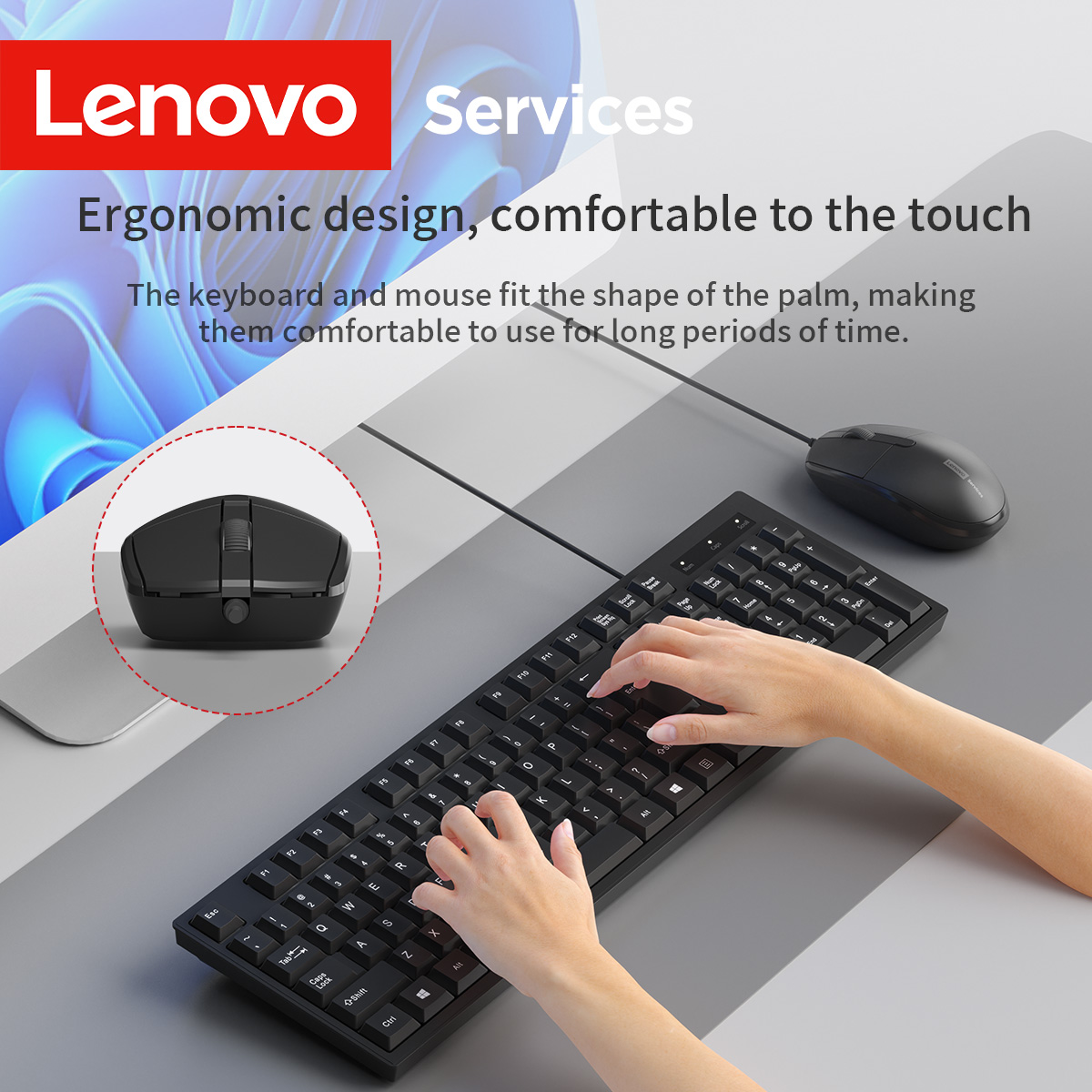 Lenovo 有線マウスとキーボードセットクラシックブラックオフィスビジネス家庭用 104Key キーボードキットサイレント静音マウスコンボ PC 用