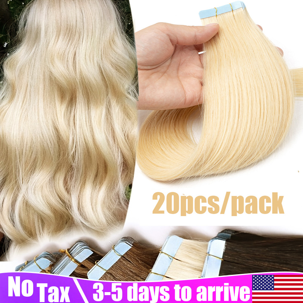 ブロンドストレートテープインヘアエクステンション人毛20本/パックストレートナチュラルブラックブロンドブラウンテープインヘアエクステンション12-20インチシームレス両面スキン横糸テープインヘアエクステンション女性用