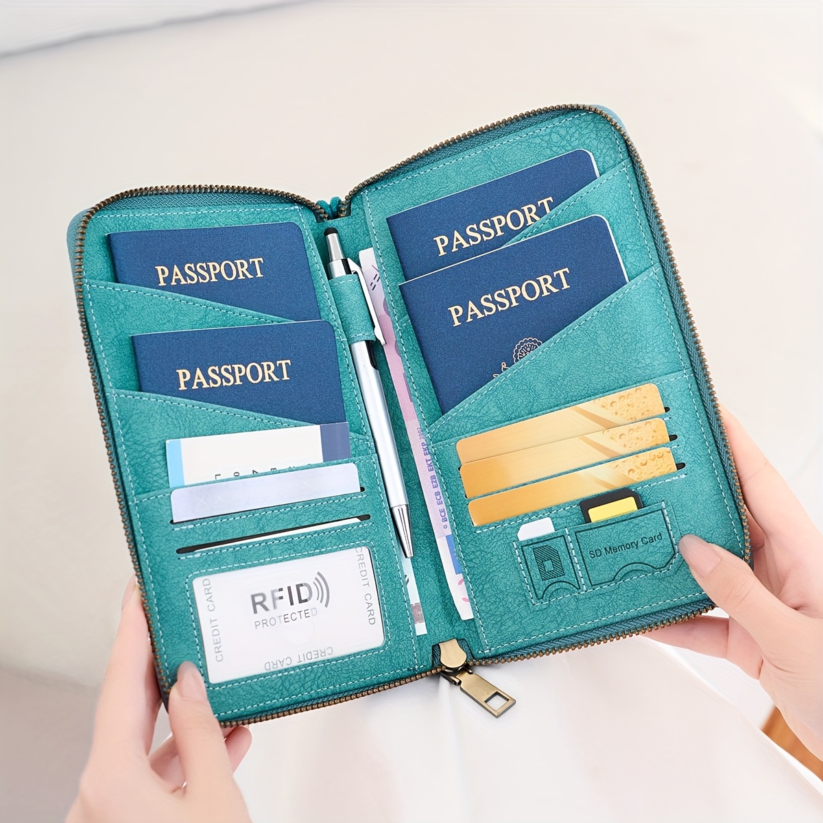 RFID ブロッキング機能を備えた多機能パスポート ホルダー マルチ コンパートメント縦型カード ホルダー、コイン ウォレット ID カード マネージャー