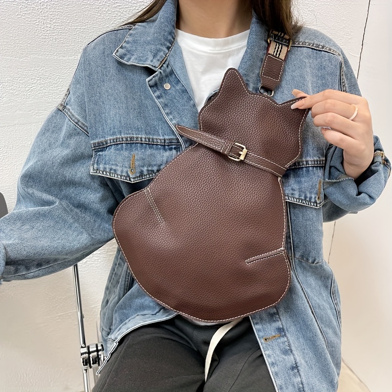 猫の形のショルダーバッグ、ヴィンテージPUレザースリングバッグ、レディースかわいいクロスボディ財布