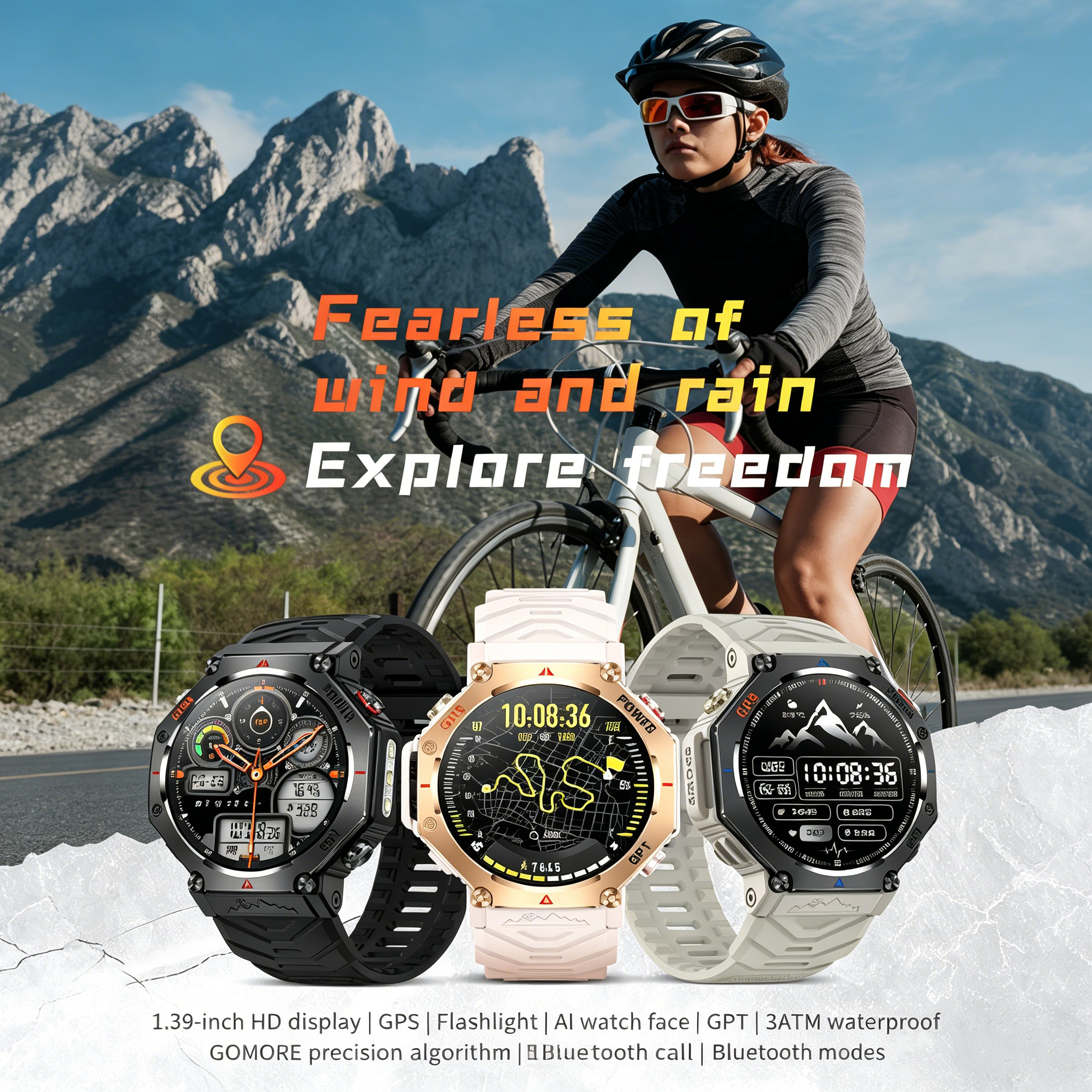 KC19 スマートウォッチ GPS Bluetooth 通話 1.39 インチロングスタンバイアウトドアキャンプスポーツフィットネストラッカー懐中電灯スマートウォッチ