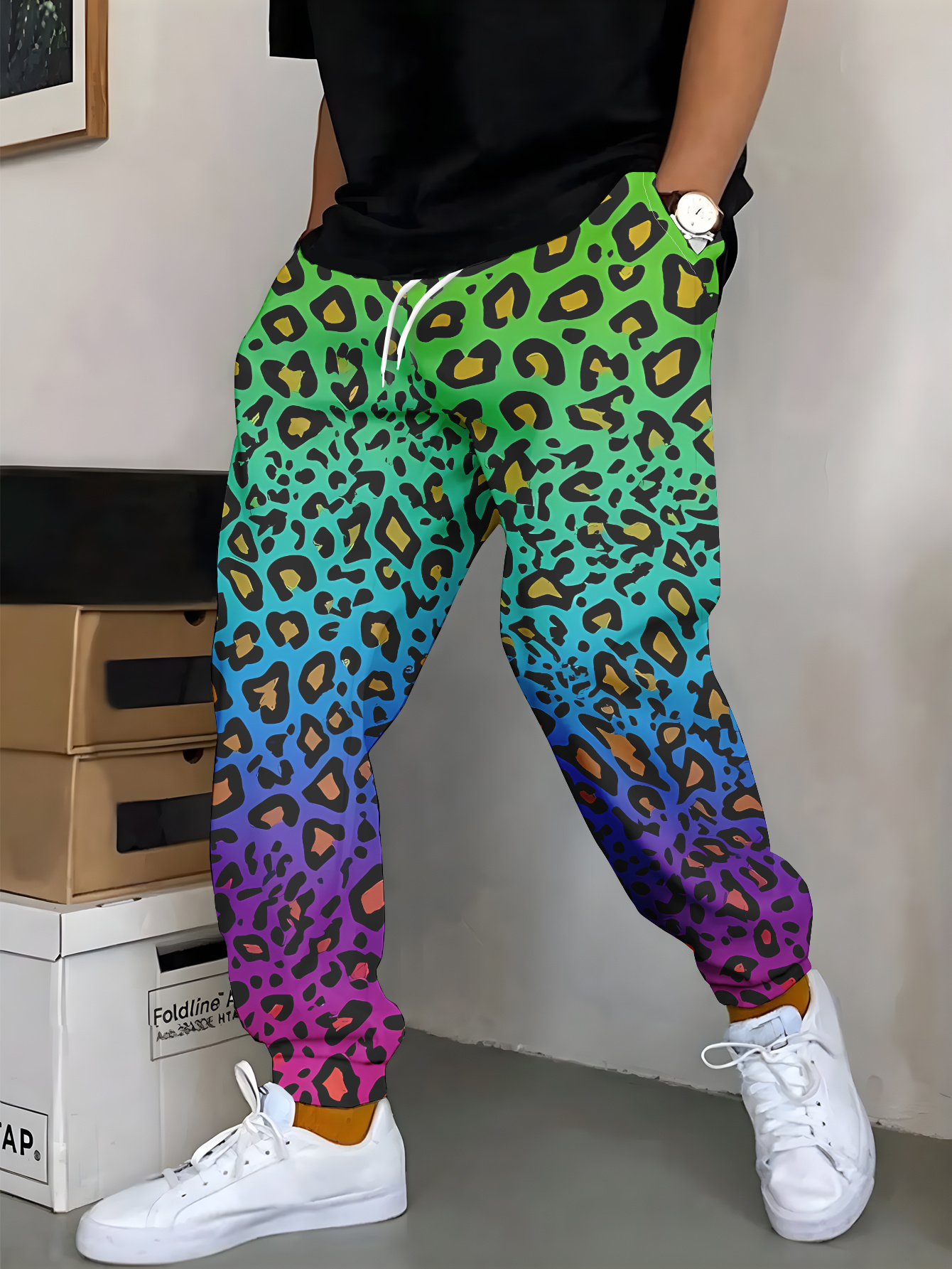 Fashionable Leopard Print Men's and Women's Summer New Sports and Leisure Sweatpants Street Oversized Loose Quick Drying Pants
