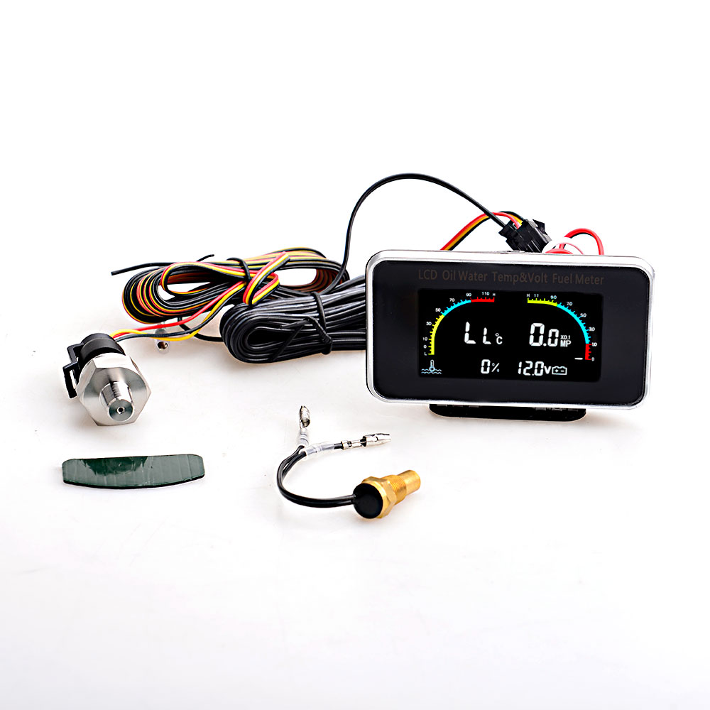 12v/24v 4 で 1 液晶油圧電圧計ボルト水温オイル燃料ゲージ 10 ミリメートル温度センサー付き車のトラック