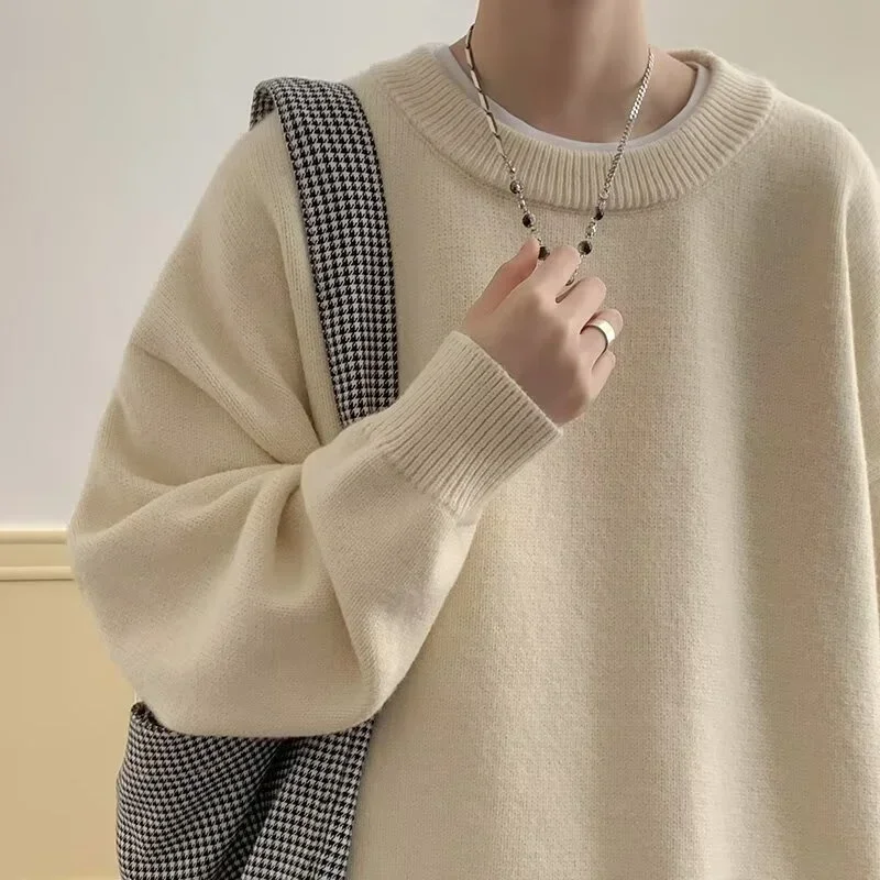 秋のメンズカジュアル無地ニットセーター新韓国ファッション Cewneck プルオーバー男 Y2K ヴィンテージジャンパーストリート服