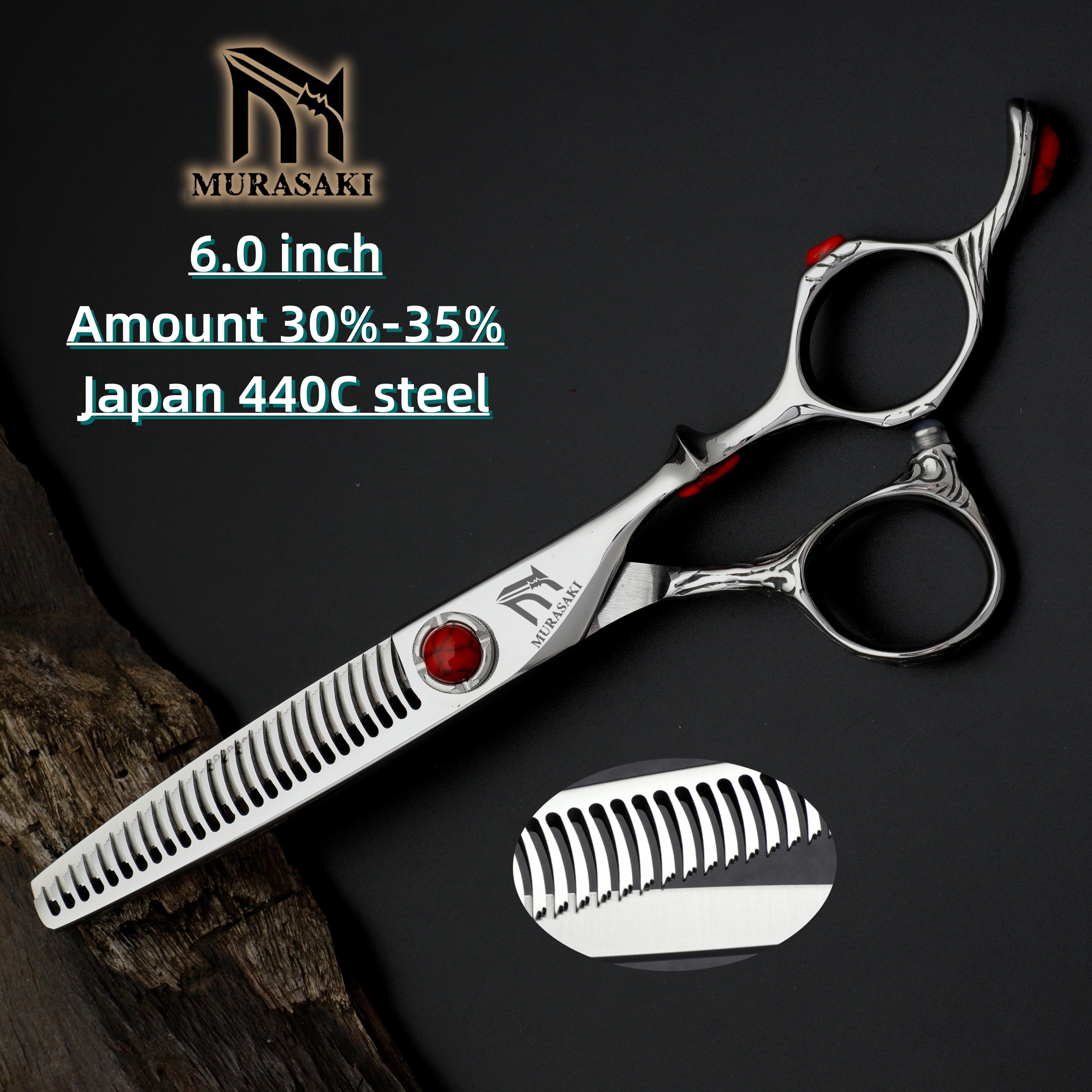 ムラサキプロフェッショナル理髪はさみ、6 インチ薄毛はさみ、日本製 440C 鋼、高品質ヘアカットマシン