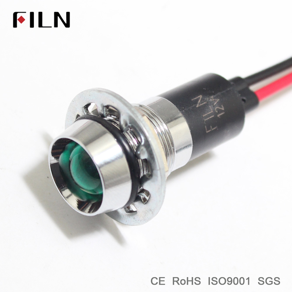 20 センチメートルワイヤー金属インジケータライト 14 ミリメートルパイロット信号ランプワイヤー 6V 12V 24V 110V 220v 赤黄青緑白 LED