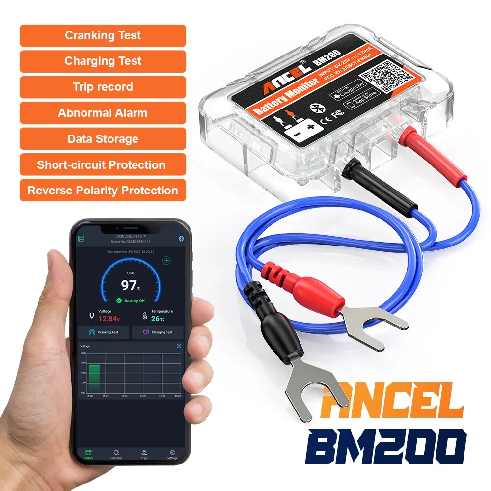 ANCEL BM200 12V バッテリーモニターワイヤレス Bluetooth カーバッテリー健康アプリ監視バッテリーテスターツール Android IOS