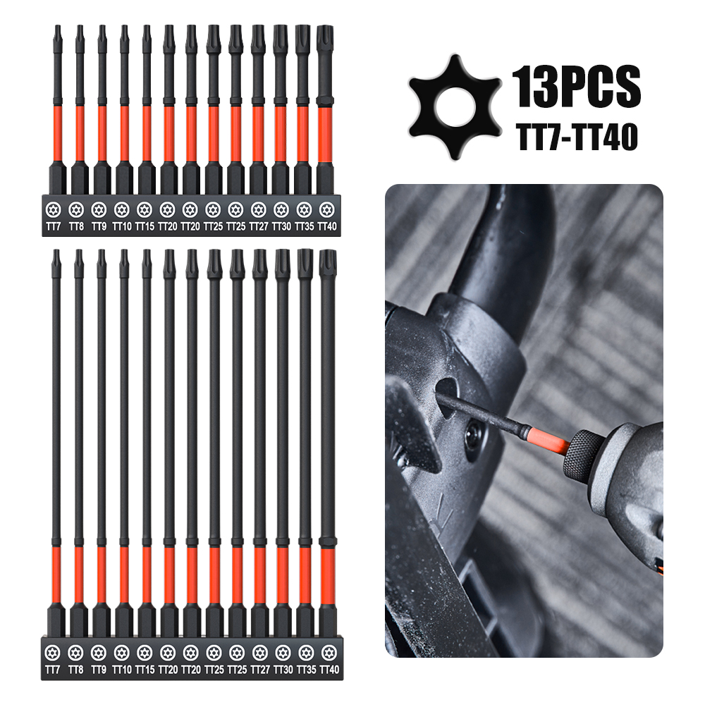 13 個インパクトトルクスヘッド六角レンチドリルビットセット、T7-T40 六角シャンク S2 スチール六角ドライバービットメトリック磁気