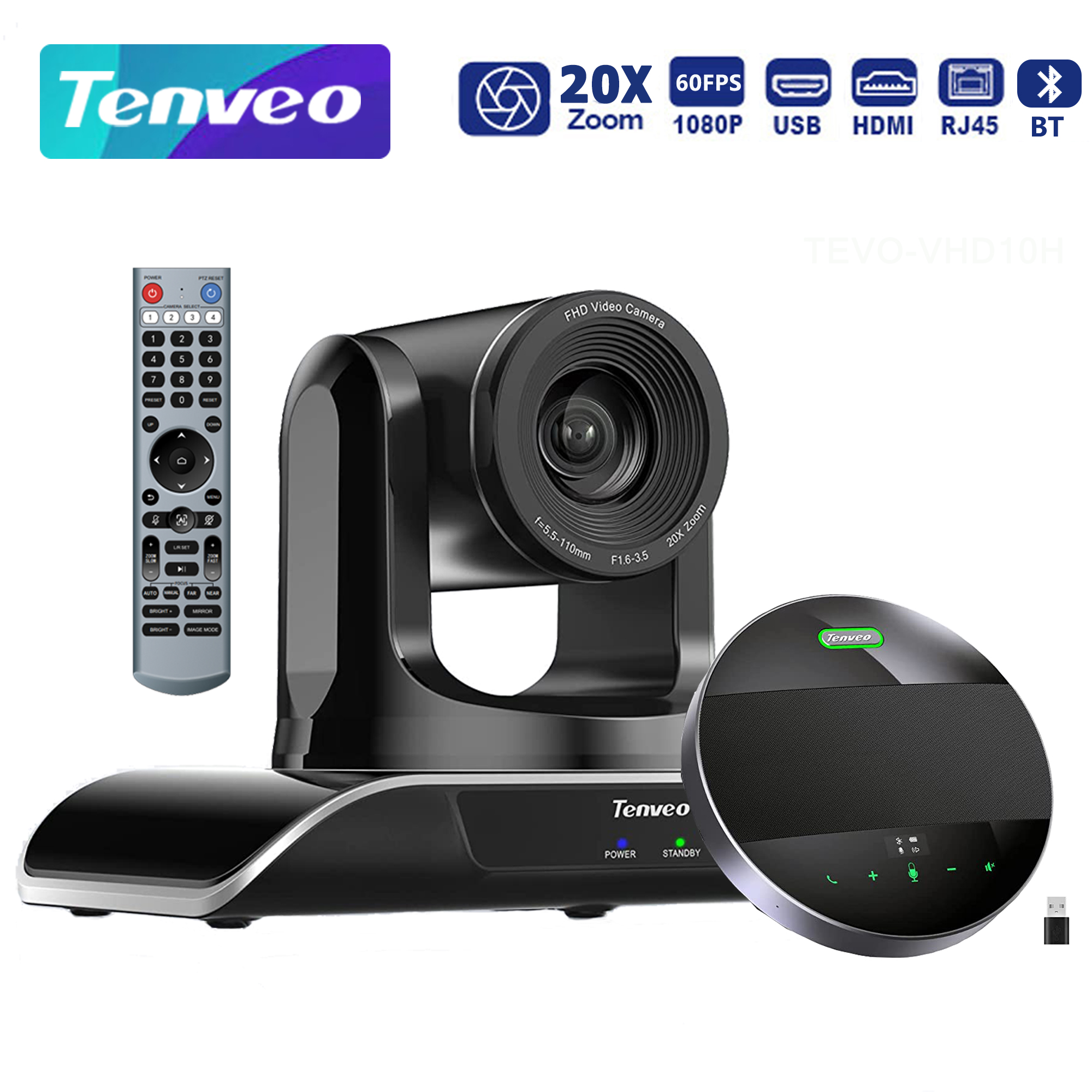 Tenveo 会議室カメラシステム Bluetooth スピーカーフォン USB HDMI IP PTZ ビデオカメラ 20X ズーム Zoom OBS チームで動作