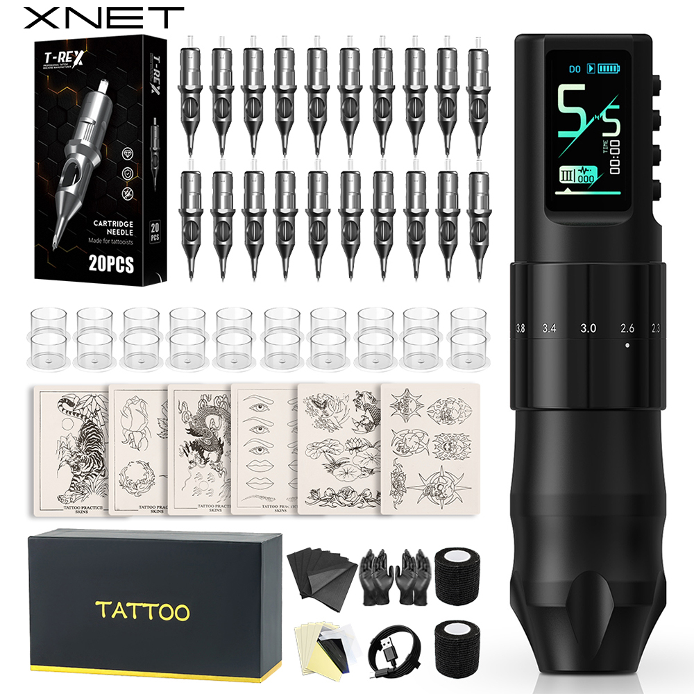 XNET 星雲ワイヤレスタトゥーマシンフルキットカスタムモーター 1600mAh バッテリー 7 ストロークドットタトゥーペン初心者のためのタトゥーアート