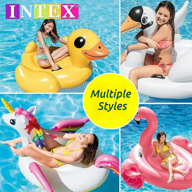 INTEX インフレータブルプールフロート大型ライドオンイエローアヒルピンクフラミンゴユニコーン白鳥ビーチオーシャンプール大人の水