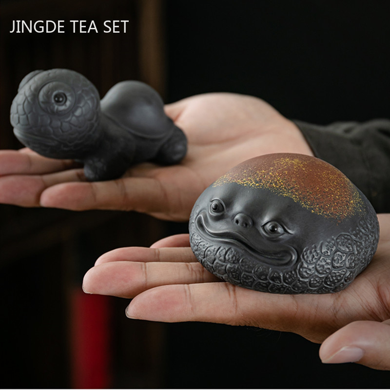 伝統素敵な小さな亀の彫刻装飾紫粘土茶セットアクセサリー茶ペット工芸品手作り茶置物デコレ