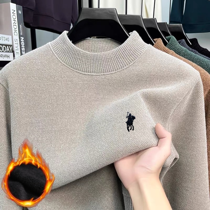 ハイエンドメンズブランドクラシックポール刺繍ニット快適なセーター秋と冬のファッション新しいベルベット暖かい長袖