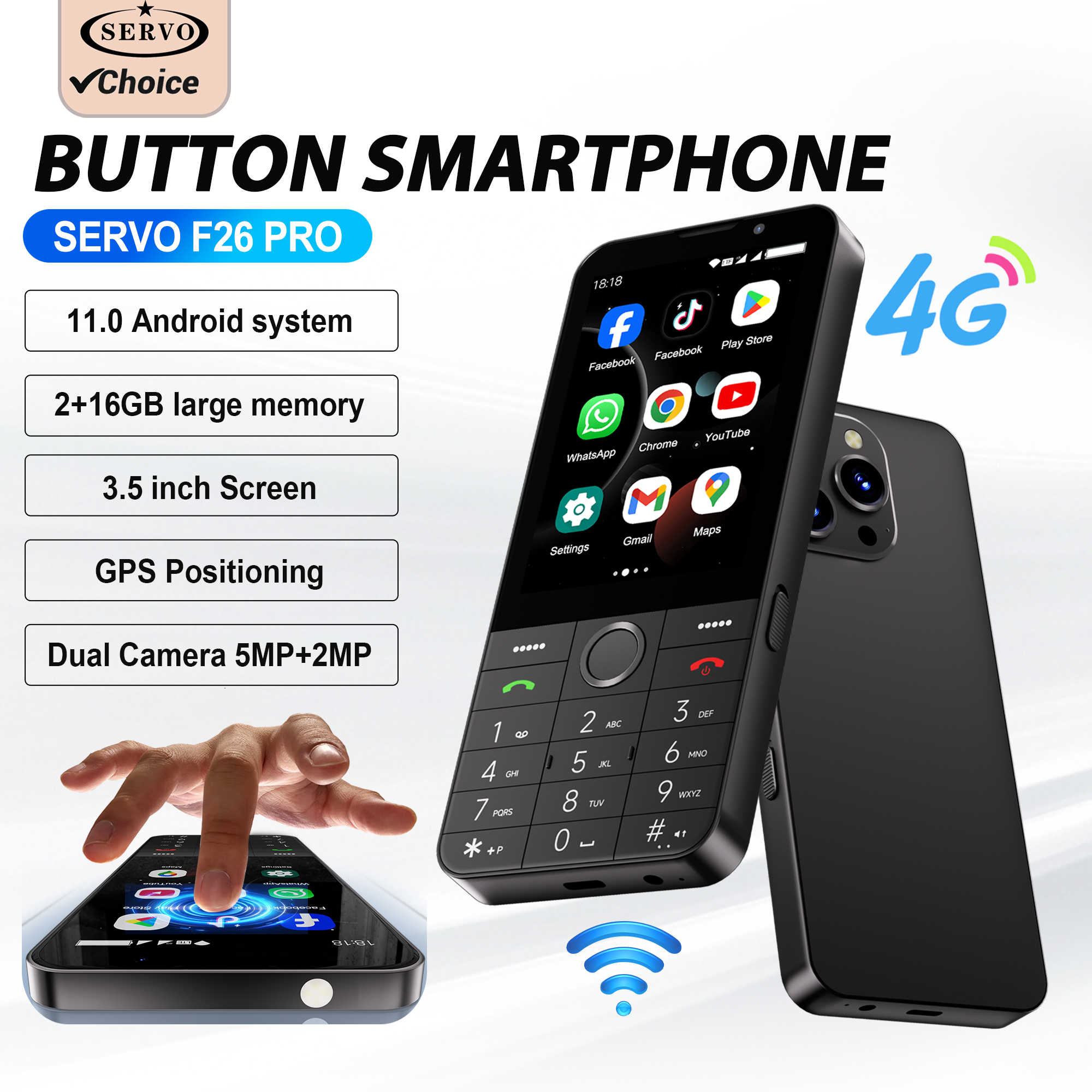 SERVO F26 PRO Android スマートフォン タッチ スクリーン 4G 携帯電話 3.5 "ディスプレイ WiFi GPS Google プレイ ボタン スマートフォン デュアル SIM 2850mAh