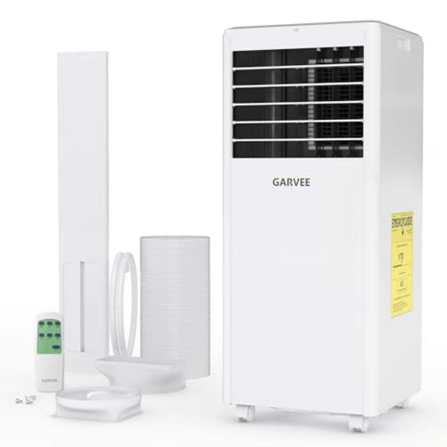 ポータブル エアコン 8000 BTU (350 平方フィート用)部屋、黒色の ABS プラスチックハウジング、3-in-1 冷却/除湿/ファン機能