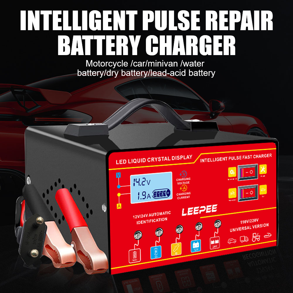 Intelligent Pulse Repair Car Battery Charger 12V 24V 6A Overvoltage Protection Voltage Temperature Detection Digital LCD Display