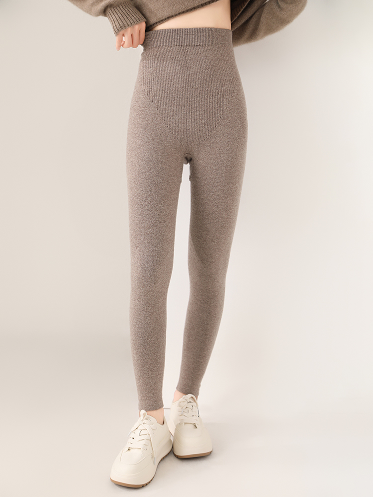 女性 100% メリノウールニットレギンス秋冬 Soild ハイウエストウールパンツ快適小脚パンツ多用途厚く暖かい