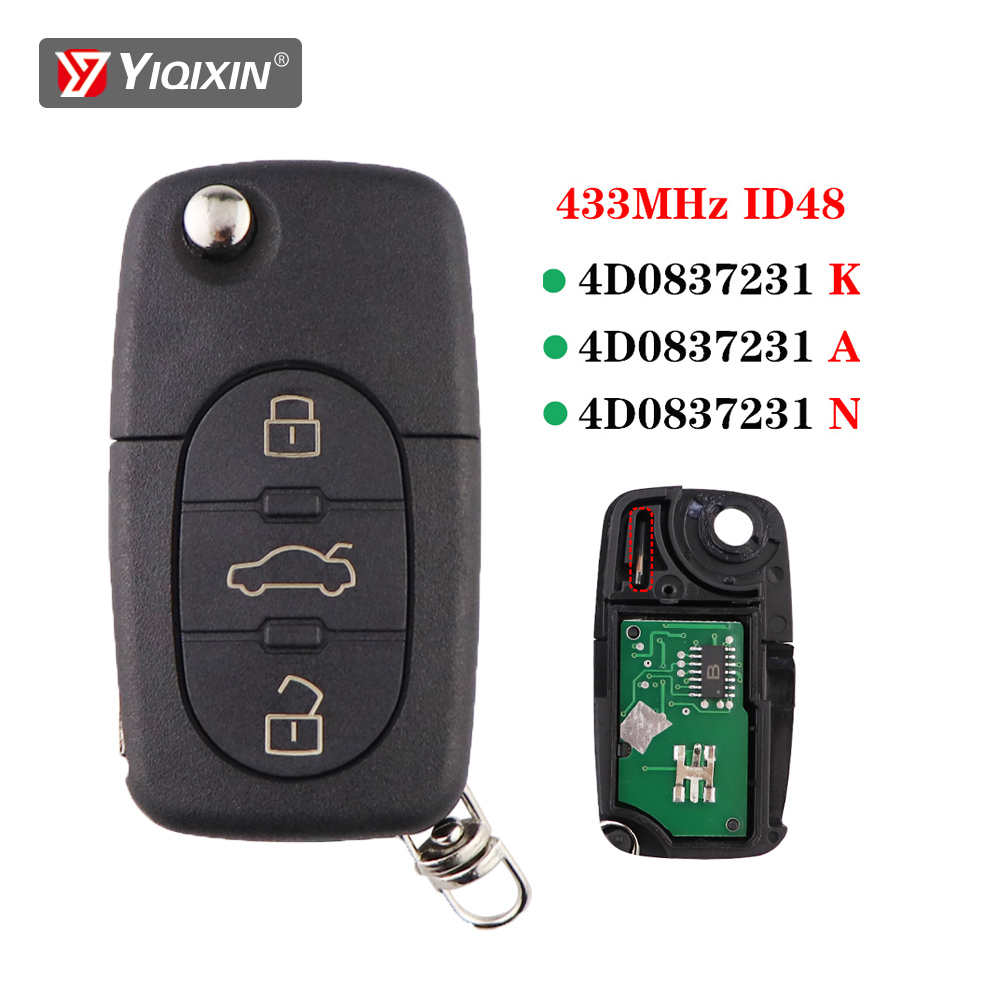 フリップリモート車のキー 433Mhz ID48 チップアウディ A3 A4 A6 A8 B5 TT RS4 オールロードクワトロ 1994-2004 4D0837231A 4D0837231K 4D0837231N