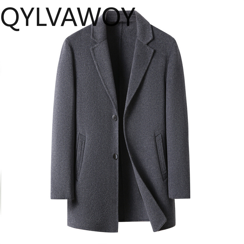 QYLVAWOY 69.8% Sheep Wool Coat for Men High Quality Trench Coat Men Solid Blazer Chic Man Jacket Winter Korean Coat Men Куртка