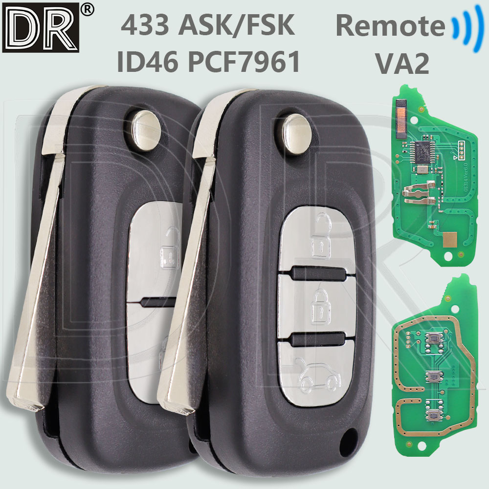DR ID46 PCF7961 433MHz VA2 フリップ車リモートキールノークリオ III マスターカングーモーダストゥインゴメガーヌフルエンス SM3 メルセデススマート