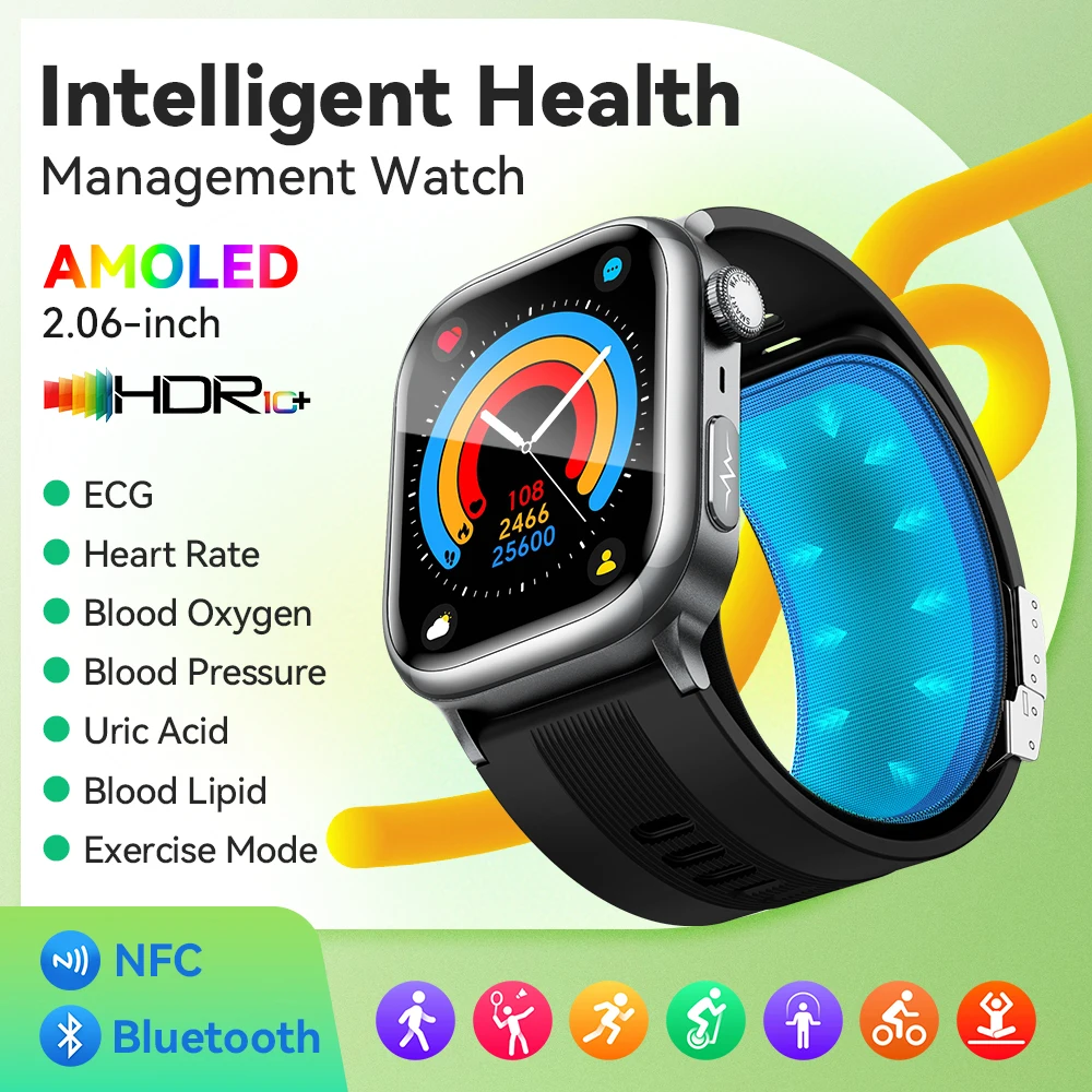 NOYAFA 正確な AMOLED スマートウォッチ血圧測定腕時計血中脂質 ECG NFC ヘルスフィットネススポーツスマートウォッチ