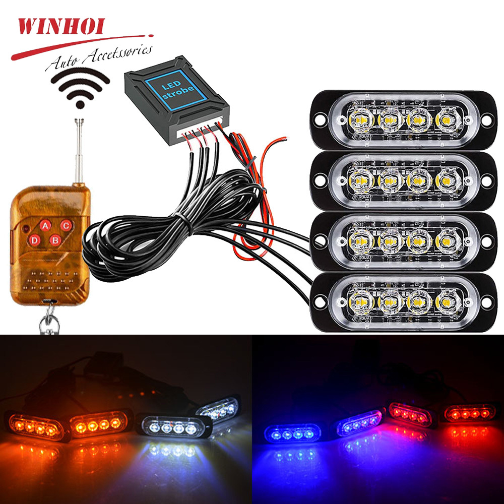 16 LED ワイヤレス車の緊急灯自動警察ストロボライトブルーレッドアンバー警告点滅ランプ 12/24 V トレーラートラック用