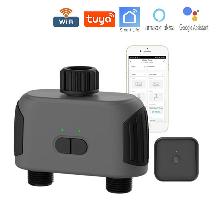 Tuya 2ポートスマートホース散水タイマー Wi-Fiハブ付き Alexa対応 スマートライフ