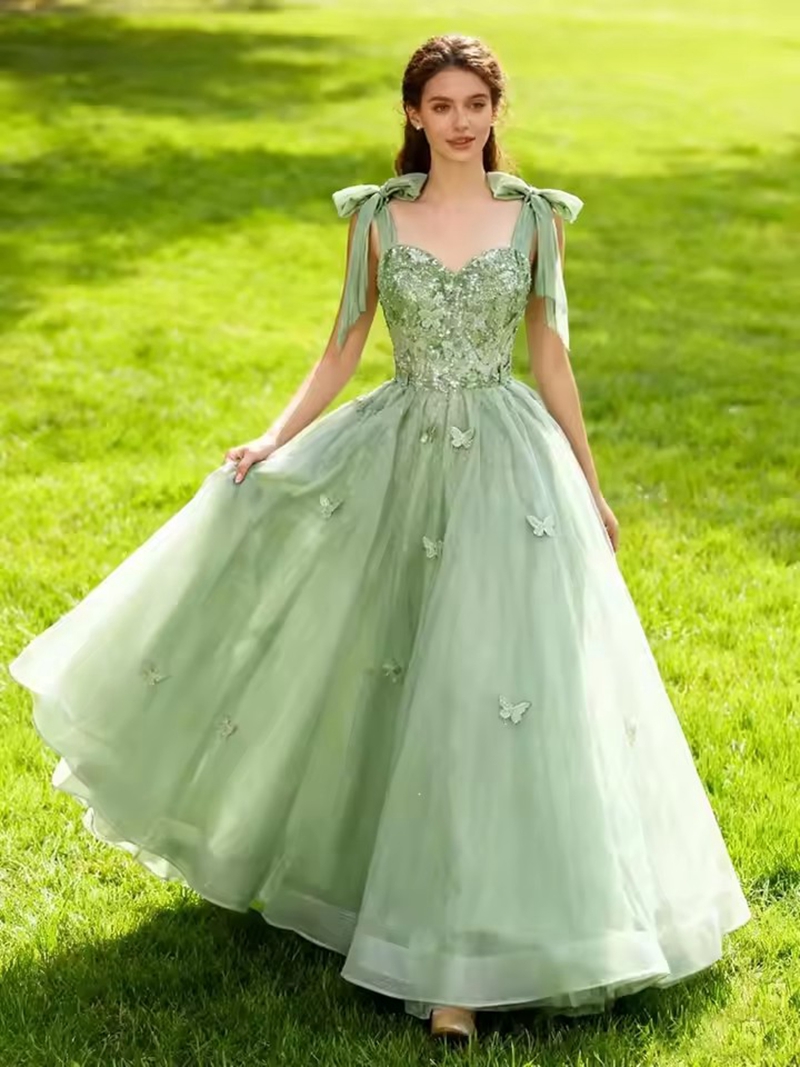 Bomaris グリーン A ラインロングイブニングパーティードレス Vestidos デフェスタヴィンテージレースレディースストラップ Abendkleider プロムドレスカスタマイズ