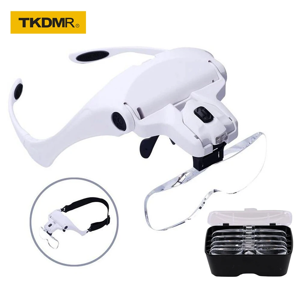 TKDMR ヘッドバンド メガネ 拡大鏡 ガラス LED Ioupes 5 個別交換レンズ ツール修理はんだ付け読書宝石商用