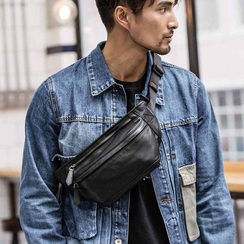 新しいファッションメンズ本革ウエストバッグチェストパック革ウエストパック男性ファニーバッグお尻マネーバッグモールベルトバッグポーチ