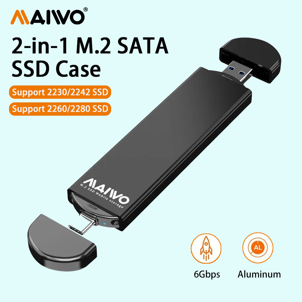 MAIWO M.2 SATA SSD エンクロージャ NGFF SSD ケース 2-in-1 Type-C USB3.0 5Gbps SSD アダプタサポート 2230/2242/2260/2280 アルミニウムエンクロージャ